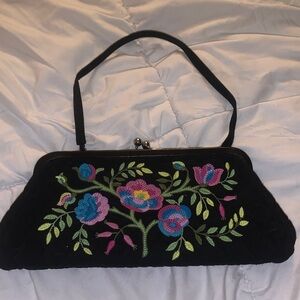 Vera Bradley Veronique Limited Edition Black Fabric Embroidered Floral Clutch